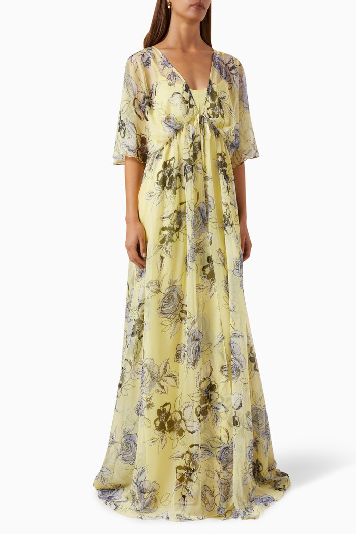 

Floral-print Wide-leg Jumpsuit in Chiffon, Yellow