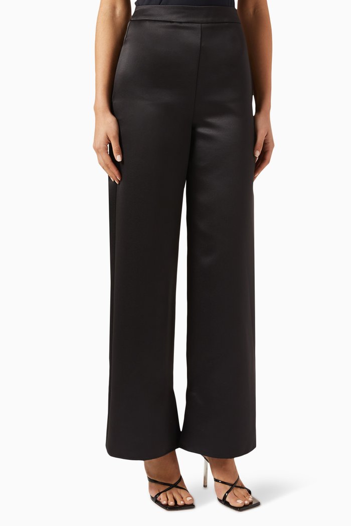 

High-rise Wide-leg Pants in Satin, Black
