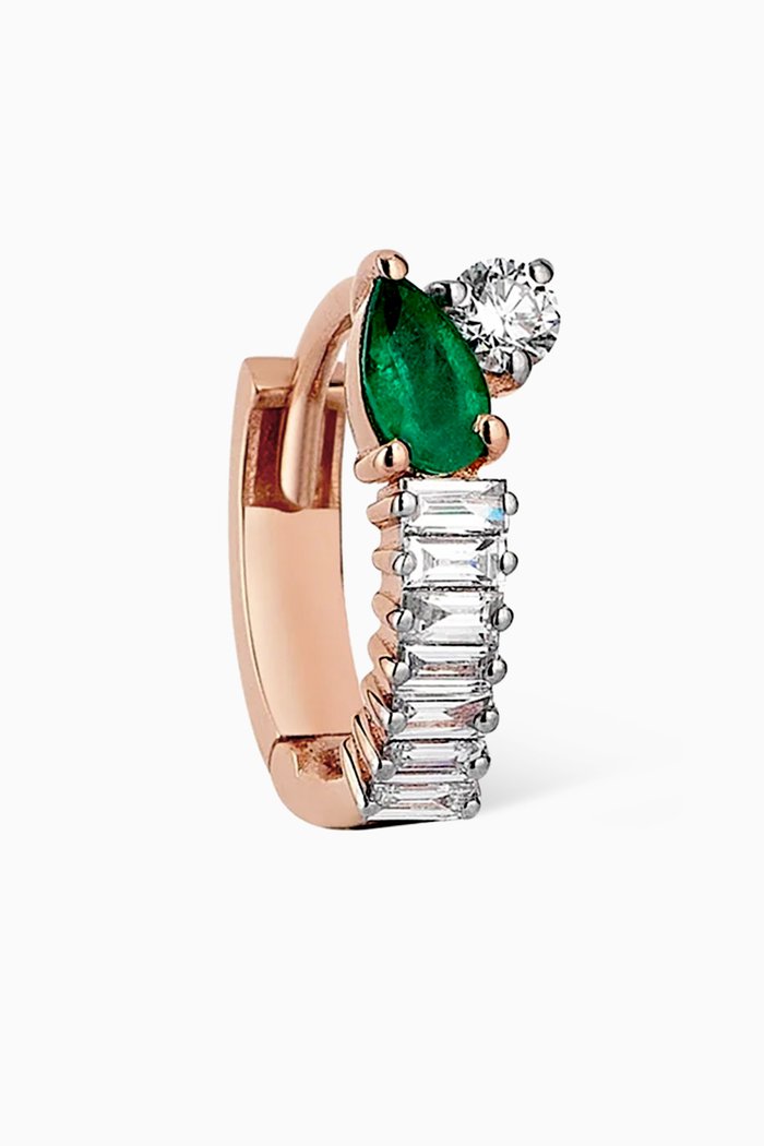 

Marissa Diamond & Emerald Single Hoop Earring in 14kt Rose Gold, Green