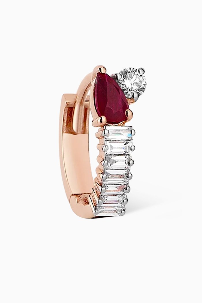 

Marissa Diamond & Ruby Single Hoop Earring in 14kt Rose Gold, Red