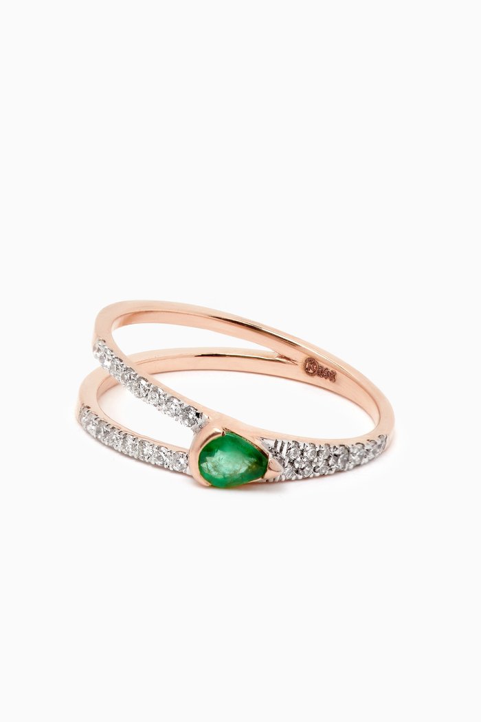 Coraline Diamond & Emerald Ring in 14kt Rose Gold, Green