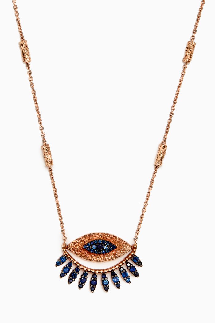 

Raia Sapphire Necklace in 14kt Rose Gold, Blue