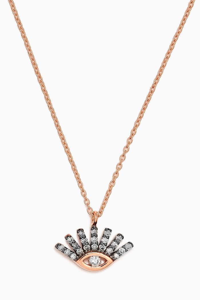 

Evil Eye Diamond Necklace in 14kt Rose Gold, White