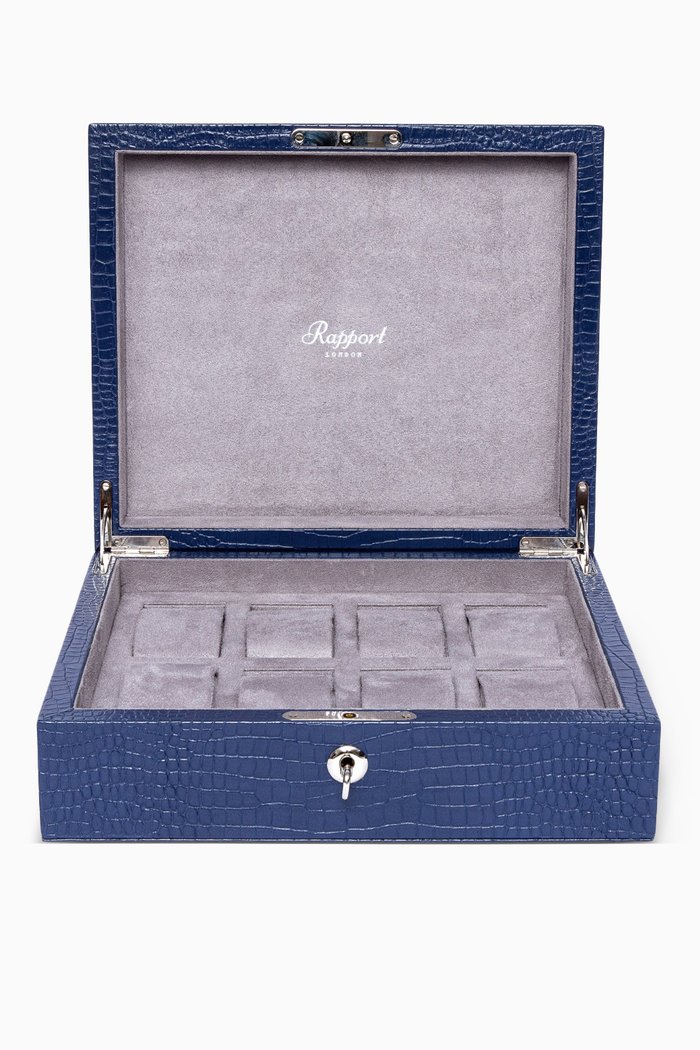 

Brompton Watch Collector Box in Croc-embossed Leather, Blue