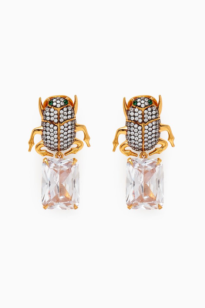 

Scarab Crystal Clip Earrings in 24kt Gold-plated Bronze