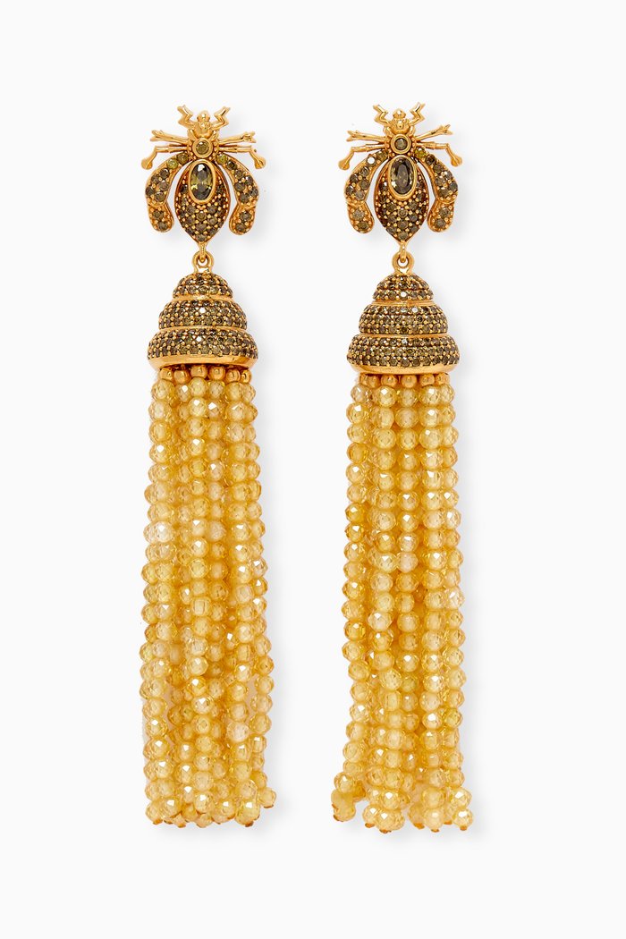

Bee Hive Honey Drop Earrings in 24kt Gold-plated Bronze, Green