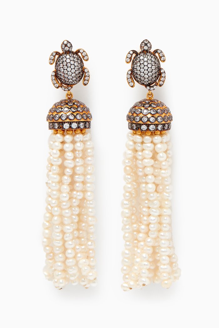 

Serdarino Jaipur Pearl Drop Earrings in 24kt Gold-plated Bronze, White