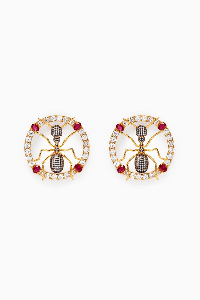 

Aisha Ant Crystal Earrings in 24kt Gold-plated Bronze