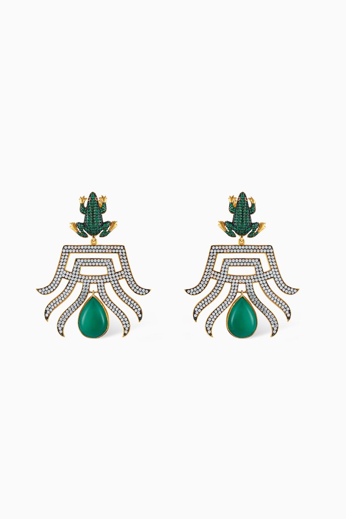 

Frog Shanghai Crystal & Jade Drop Earrings in 24kt Gold-plated Bronze