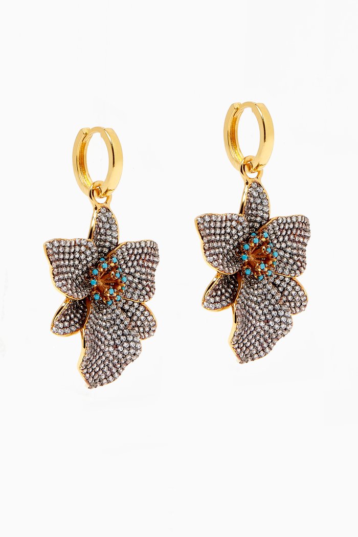 

Orchid Crystal Hoop Earrings in 24kt Gold-plated Bronze, White
