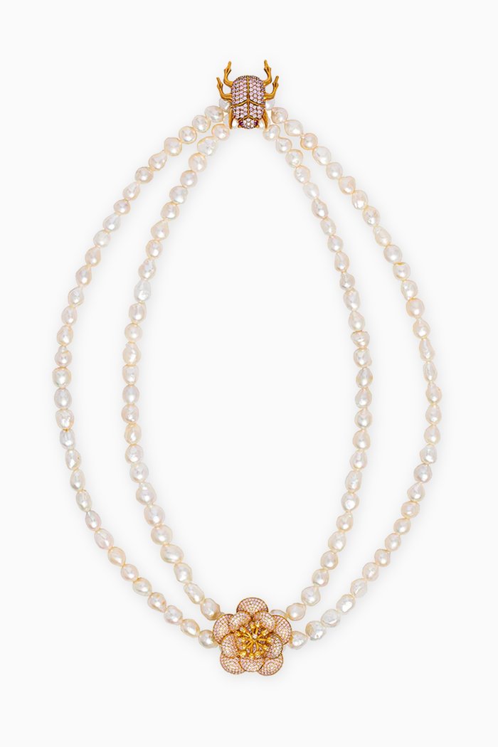 

Carnation Aurora Pearl Headpiece in 24kt Gold-plated Bronze
