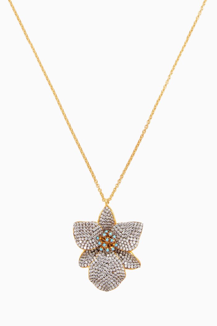 Orchid Crystal Pendant Necklace in 24kt Gold-plated Bronze