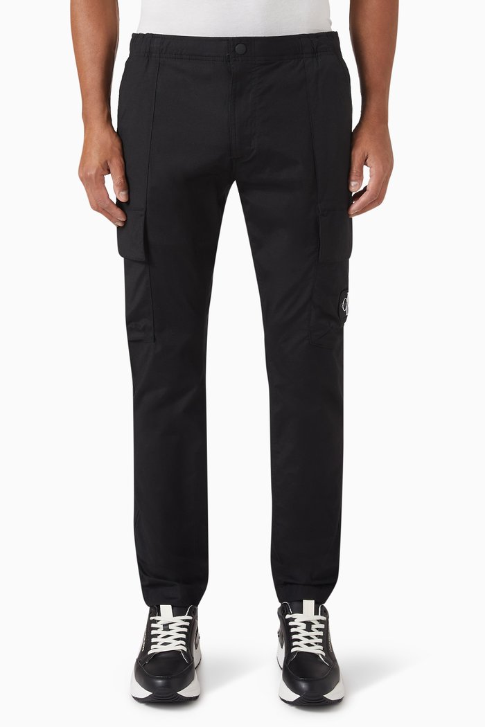 

Skinny Washed Cargo Pants in Cotton-nylon Ripstop, Black