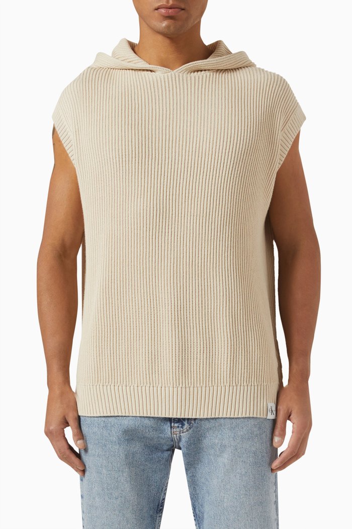 

Relaxed Sleeveless Sweater in Rib Knit, Neutral