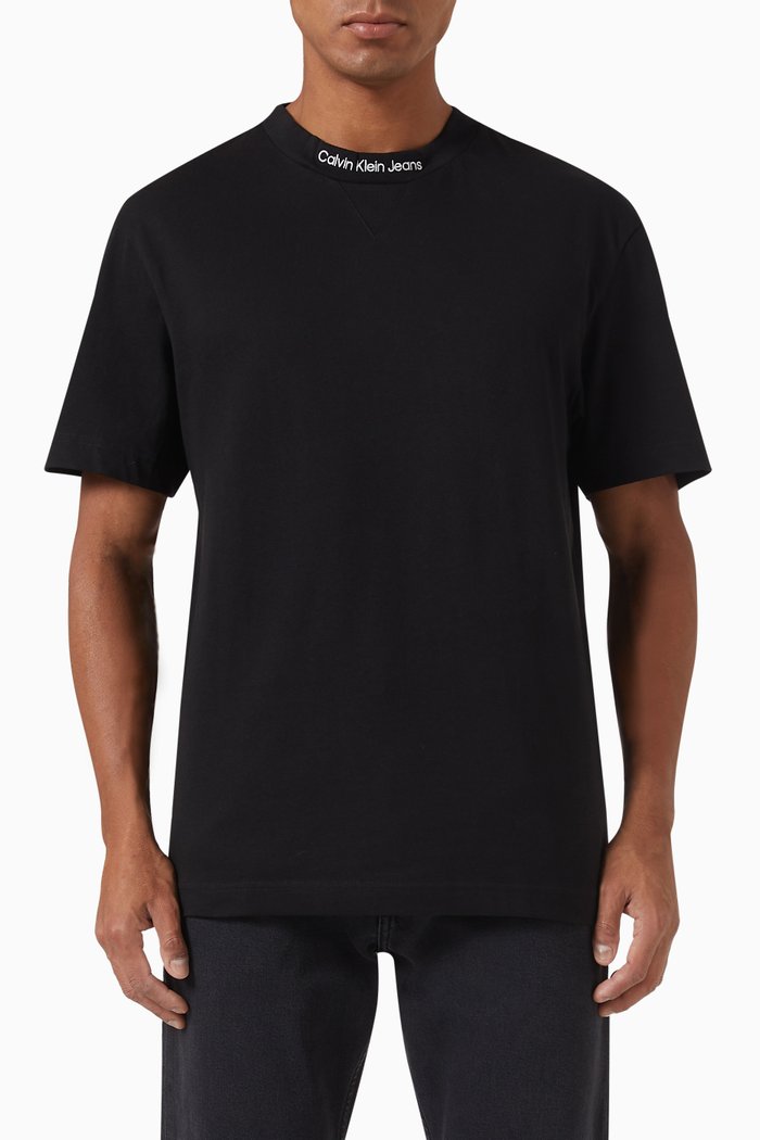

Collar Logo T-shirt in Organic Cotton Blend, Black