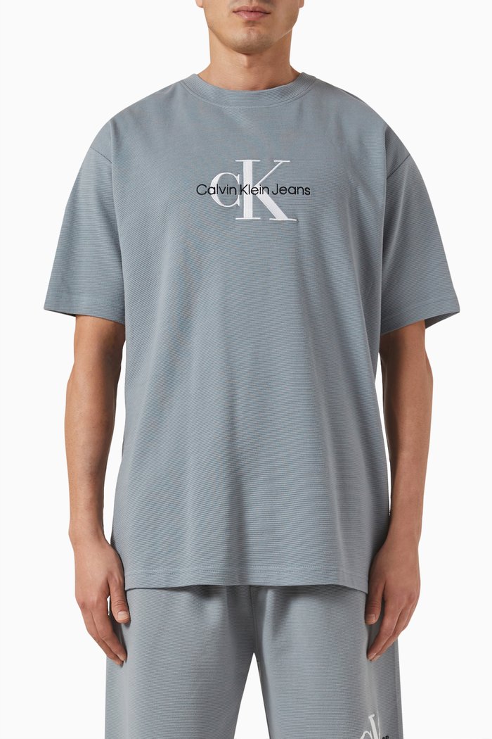 

Monologo T-shirt in Rib Knit Cotton, Grey