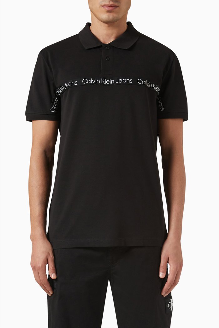 

Logo Tape Polo Shirt in Cotton Piqué, Black