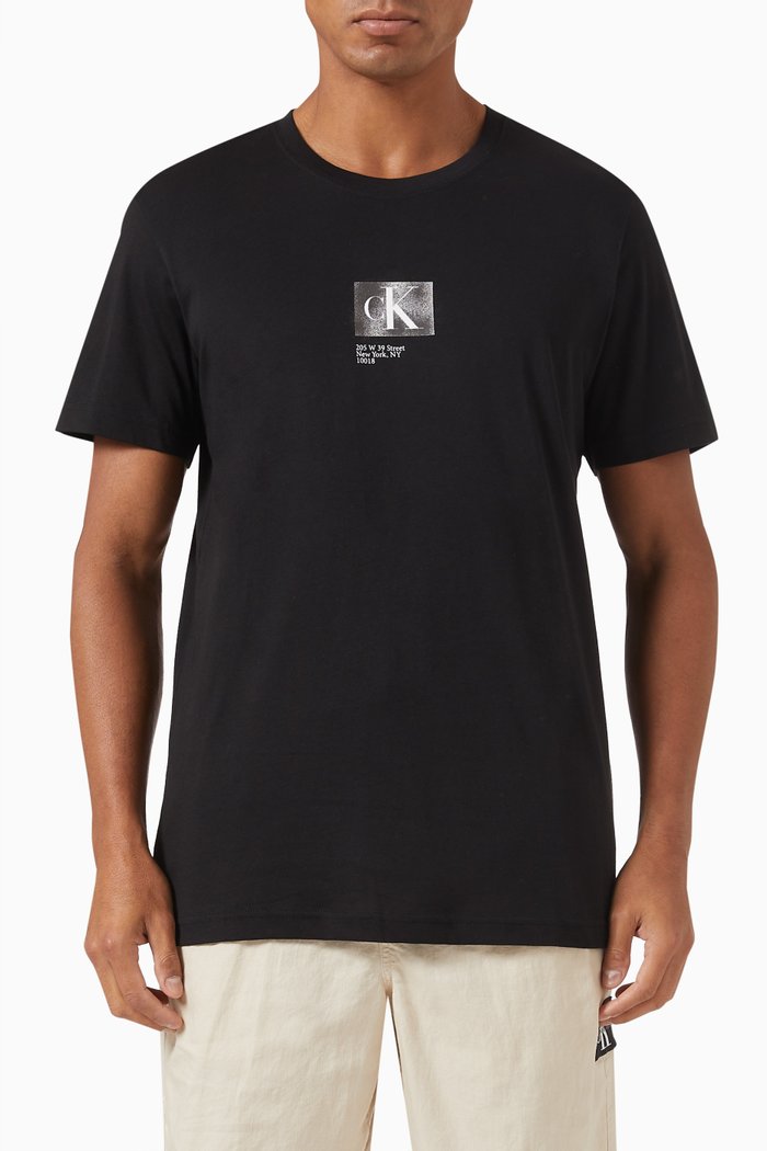 

Graphic Landscape Box Print T-shirt in Recycled Cotton Blend, Black