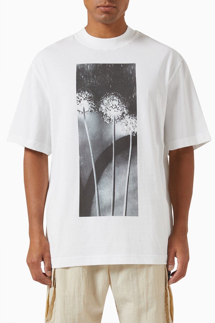 

Graphic Flower Print T-shirt in Cotton, White