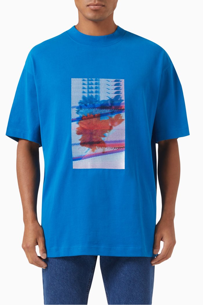 

Floral Graphic T-shirt in Cotton Jersey, Blue