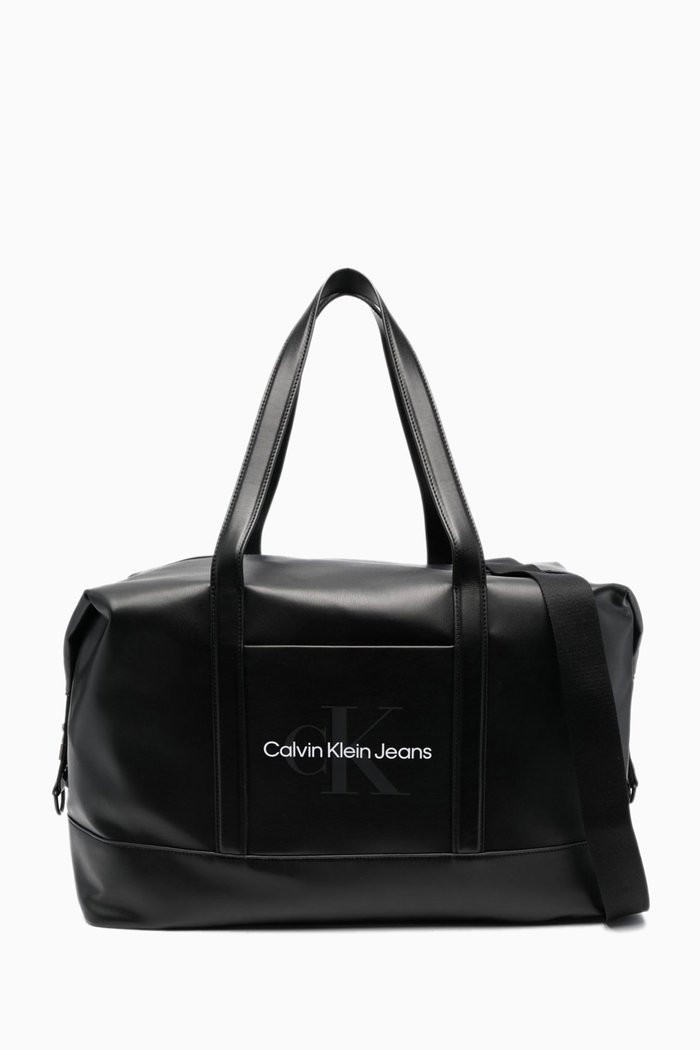 

Monogram Print Soft Duffle Bag in PU, Black
