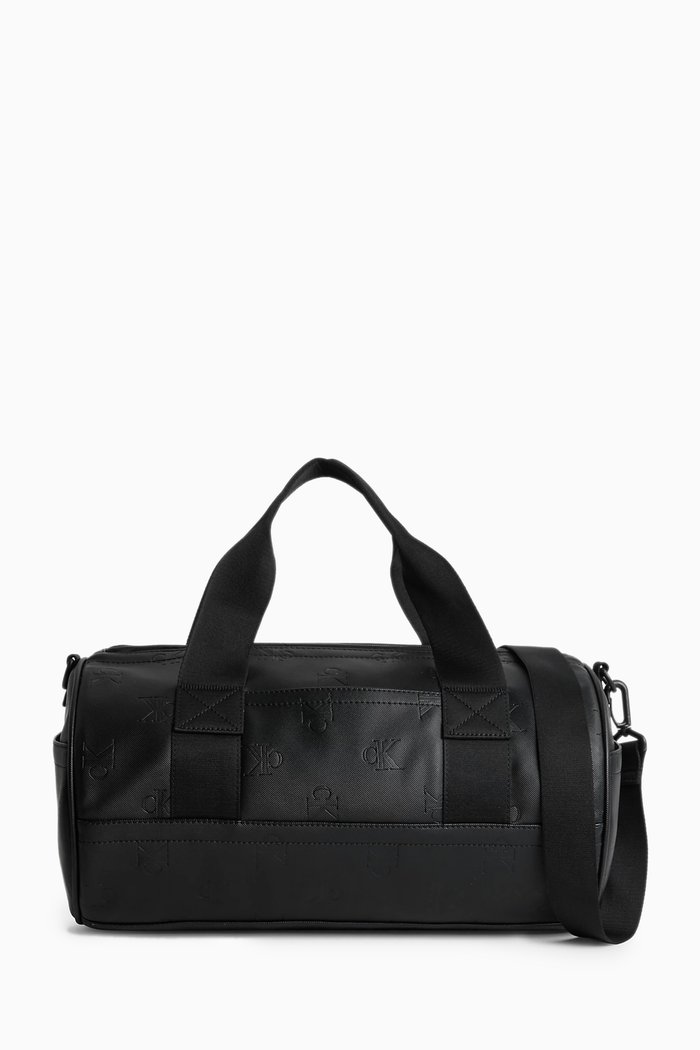 CK Monogram Duffle Bag in Textured Faux Leather, Black