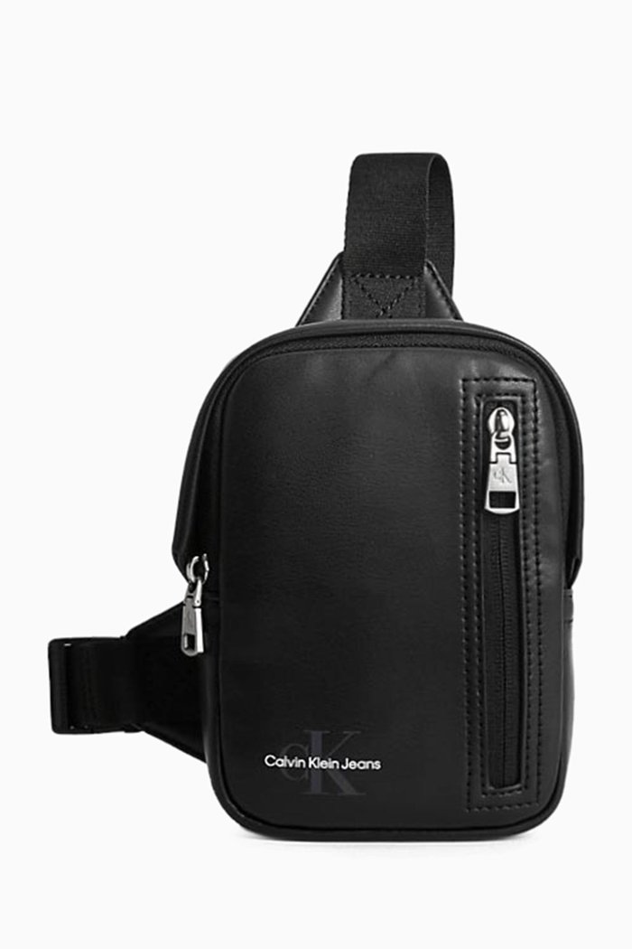 

CK Monogram Phone Crossbody Bag in Recycled Faux Leather, Black