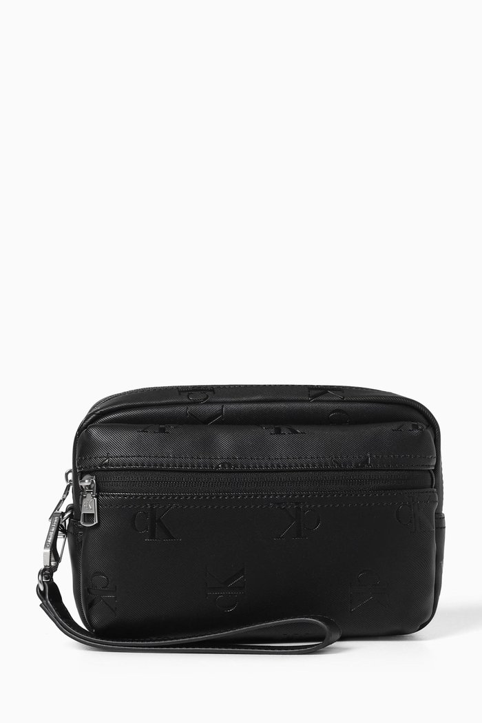 

CK Monogram Soft Pouch in Faux Leather, Black