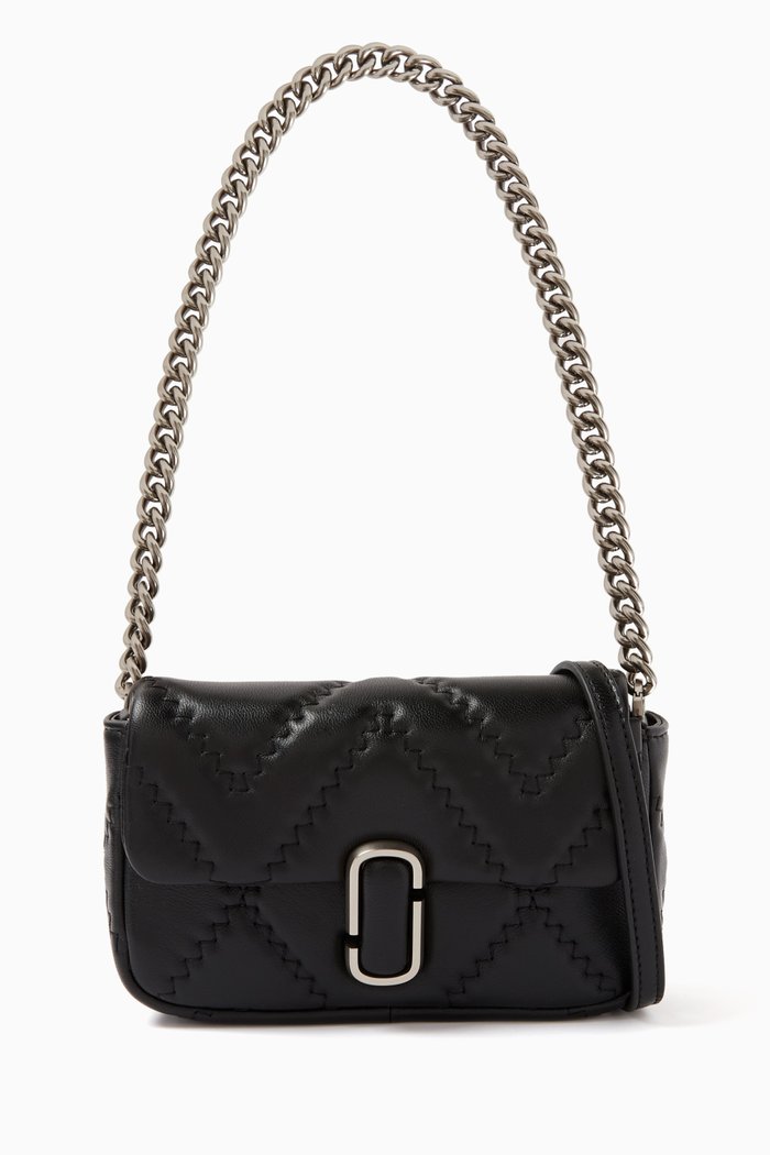Mini J Quilted Shoulder Bag in Leather, Black