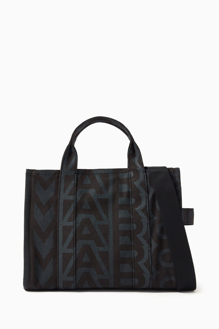 

Medium Outline Monogram Tote Bag in Washed Canvas, Black