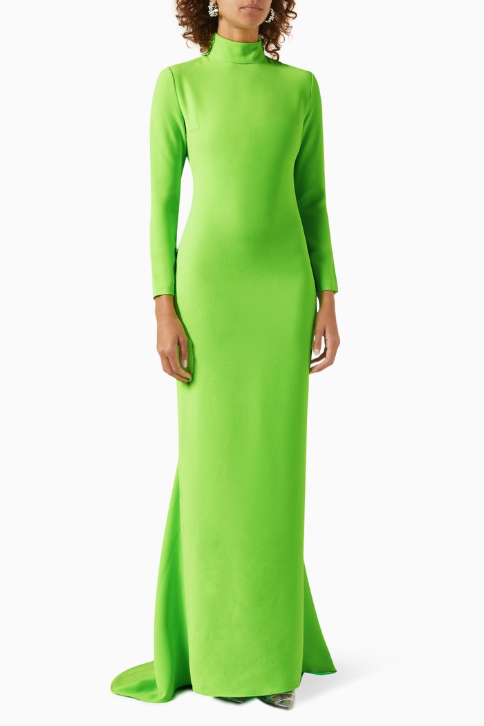 Vivienne High-neck Maxi Dress in Crepe, Green