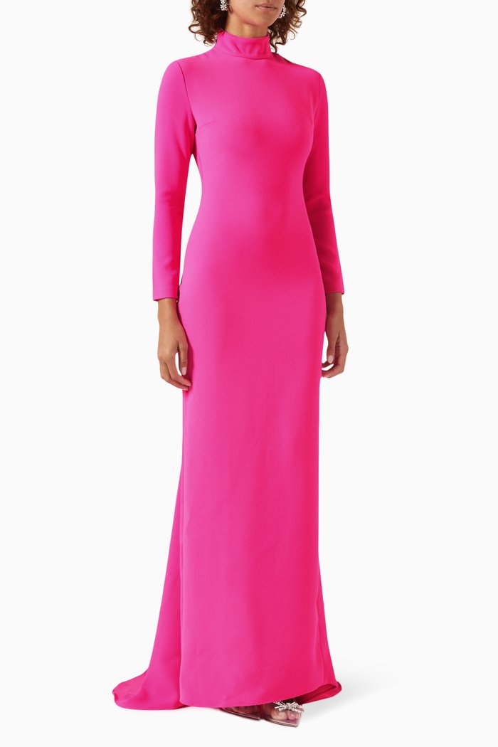 Vivienne High-neck Maxi Dress in Crepe, Pink