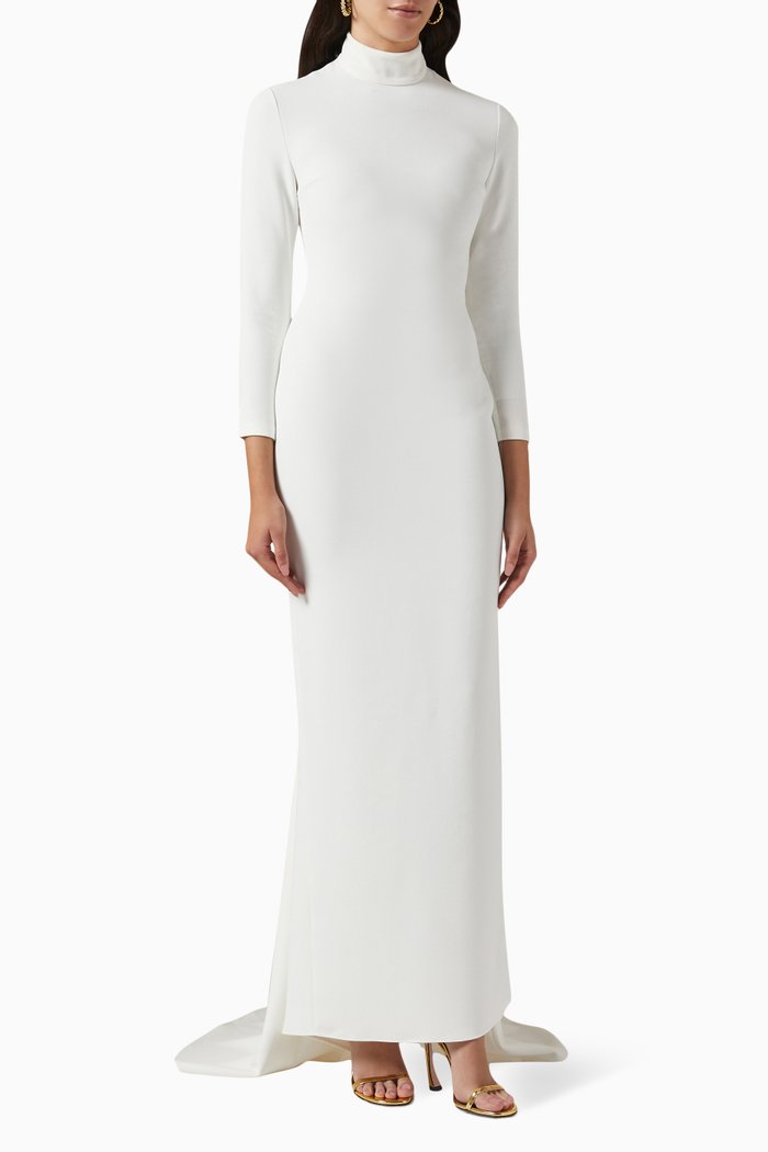 

Vivienne High-neck Maxi Dress in Crepe, White