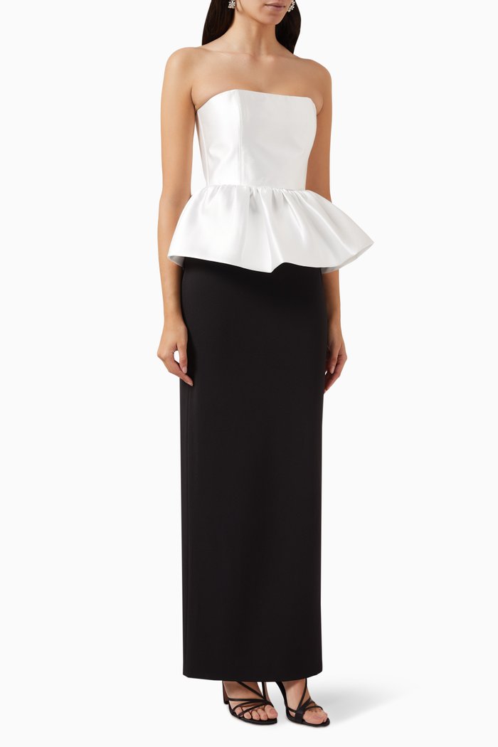 

Maddison Peplum Maxi Dress in Crepe, Black