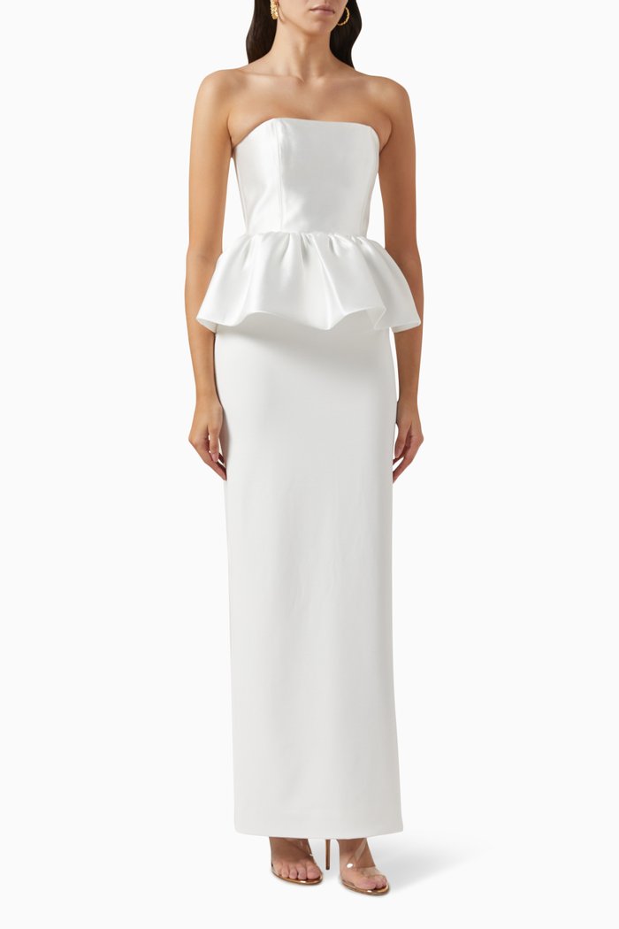 

Maddison Peplum Maxi Dress in Crepe, White