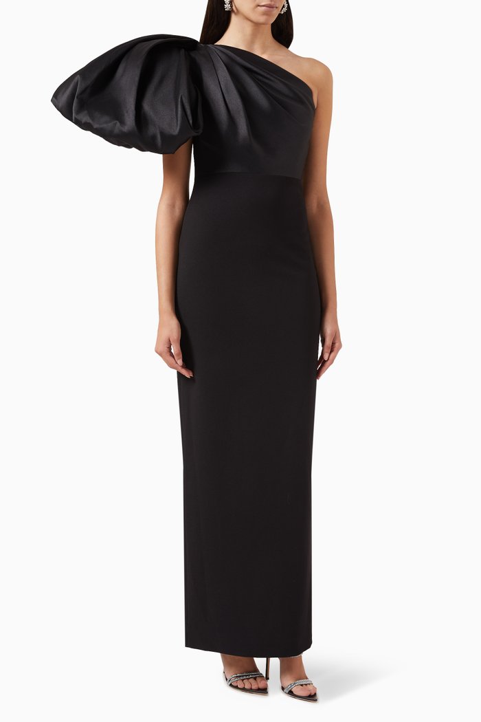

Karli One-shoulder Maxi Dress in Crepe, Black