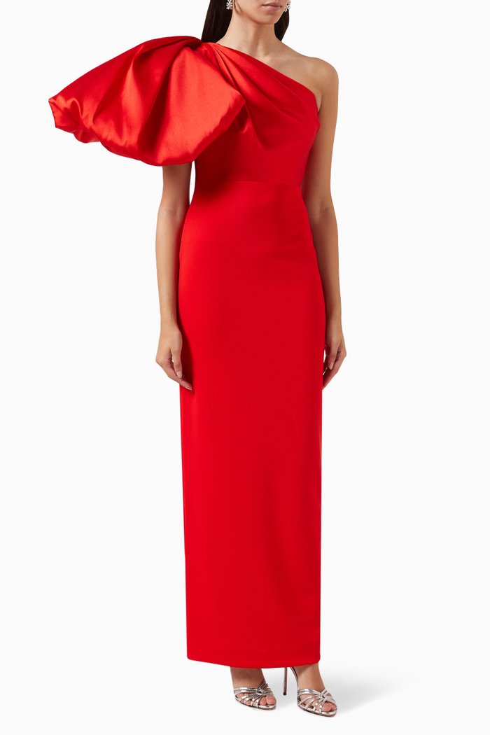 Karli One-shoulder Maxi Dress in Crepe, Red