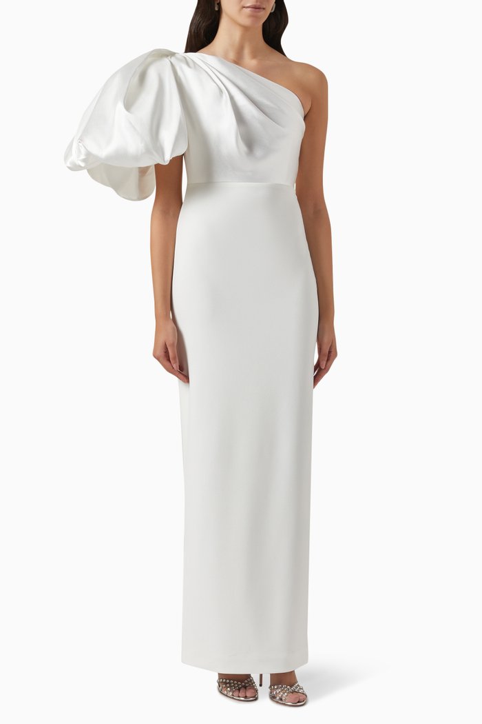 

Karli One-shoulder Maxi Dress in Crepe, White