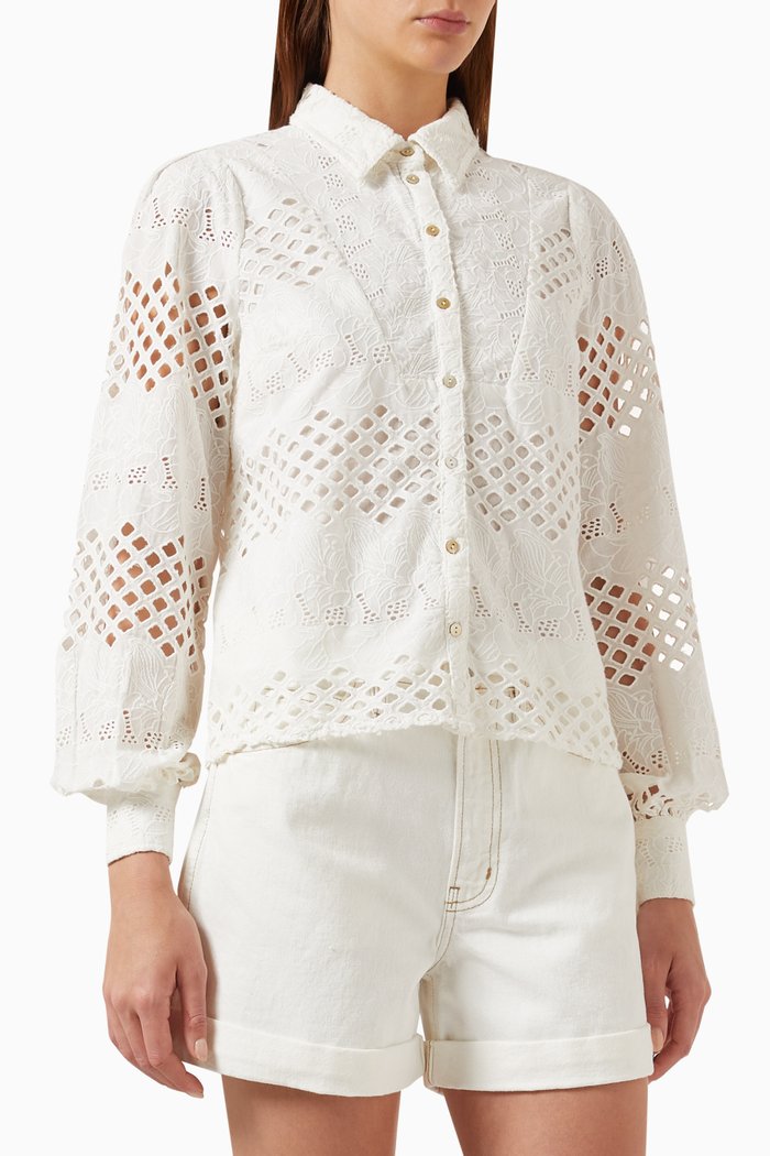 

Yashally Broderie Anglaise Shirt in Organic Cotton, Neutral
