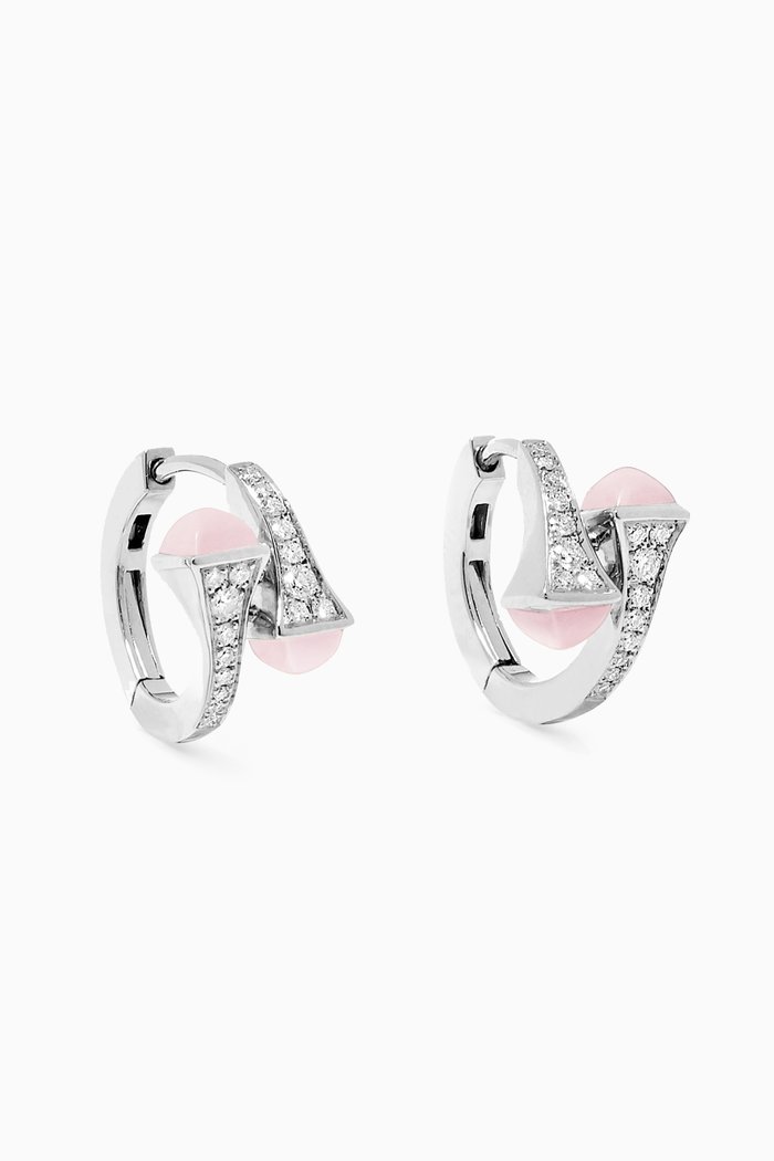 

Cleo Diamond & Quartz Huggie Earrings in 18kt White Gold, Silver
