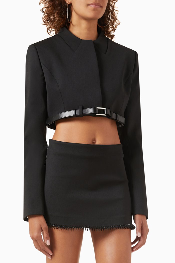 

Cropped Belted Jacket, Black