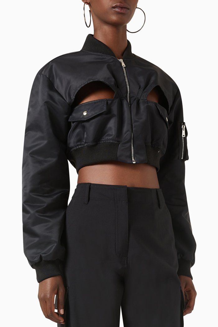 

Cut-out Cropped Bomber Jacket, Black