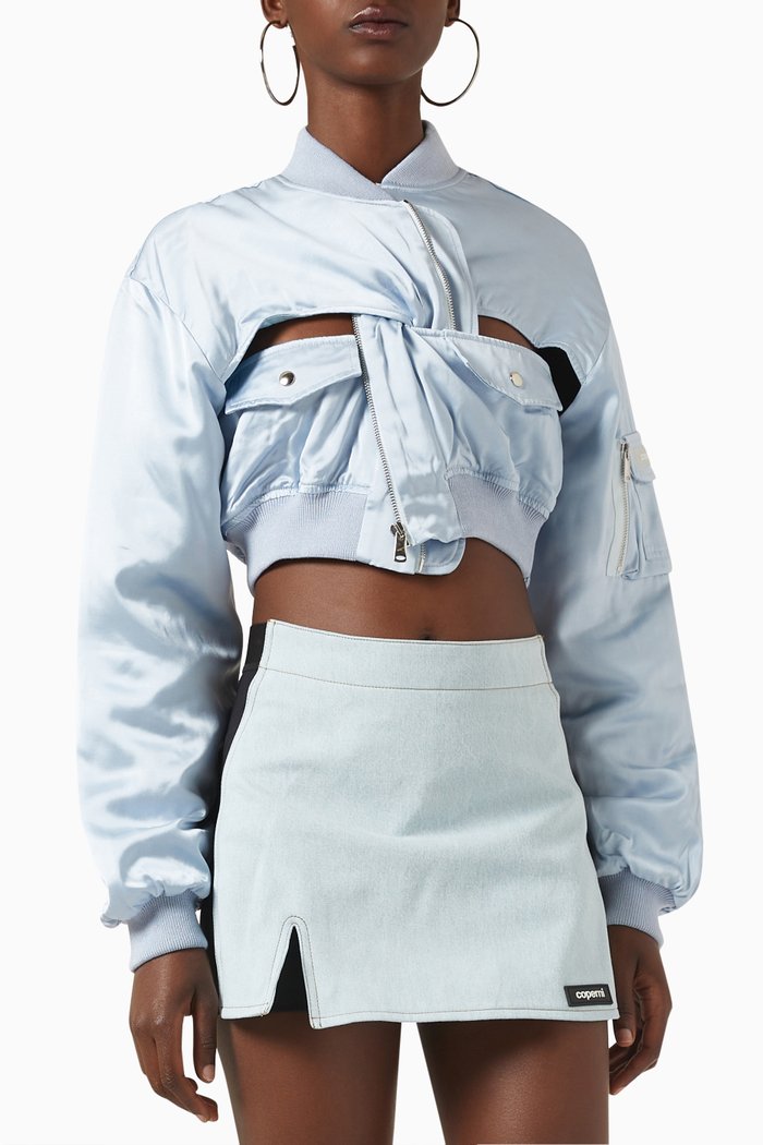 

Cut-out Cropped Bomber Jacket, Blue