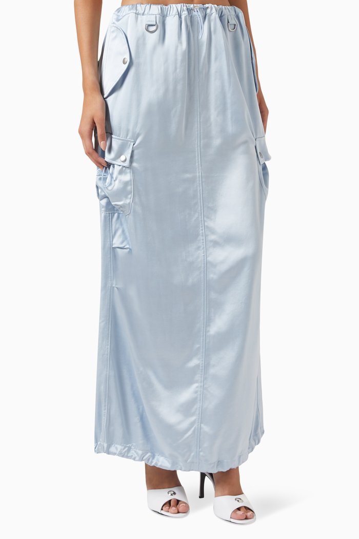 Cargo Maxi Skirt in Cotton, Blue