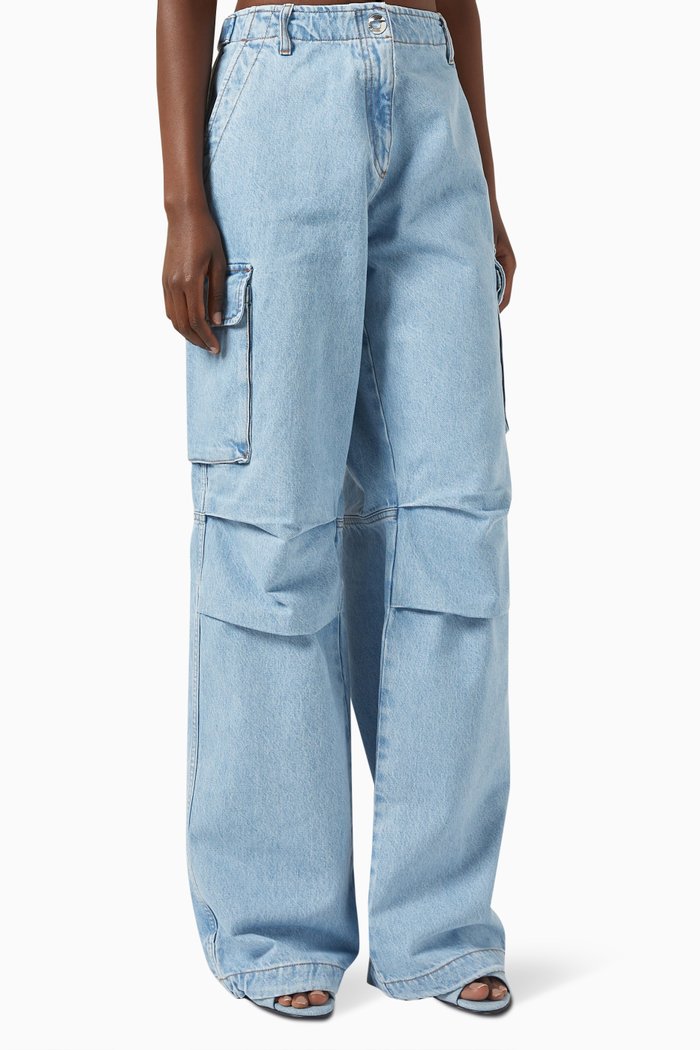 

Wide-leg Cargo Pants in Denim, Blue