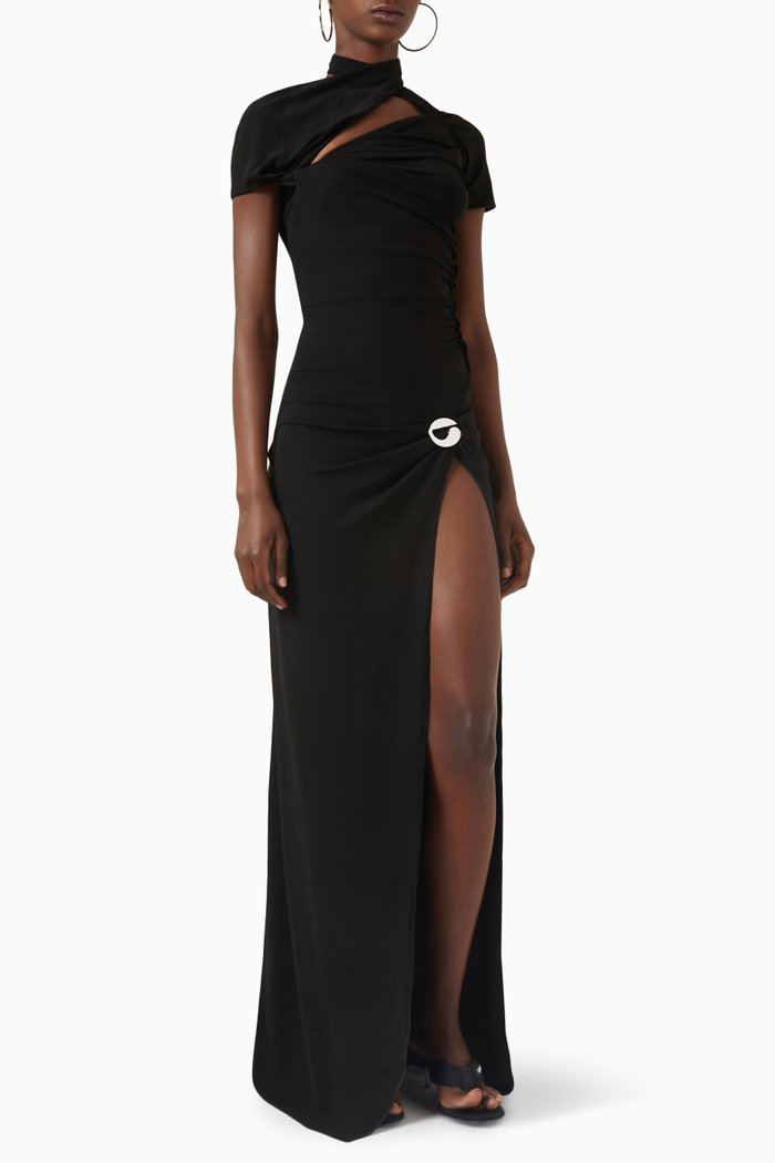 

Asymmetric Draped Dress in Viscose, Black