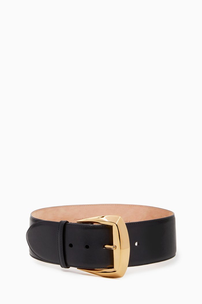 

Geometric Buckle Belt in Calf Leather, Black