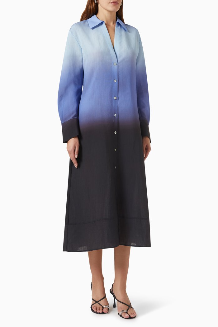 

Dip-Dye Ombré Shirt Dress in Silk, Blue