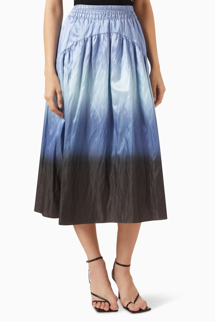 

Dip-Dye Ombré Tiered Skirt in Italian Cotton-Blend, Blue