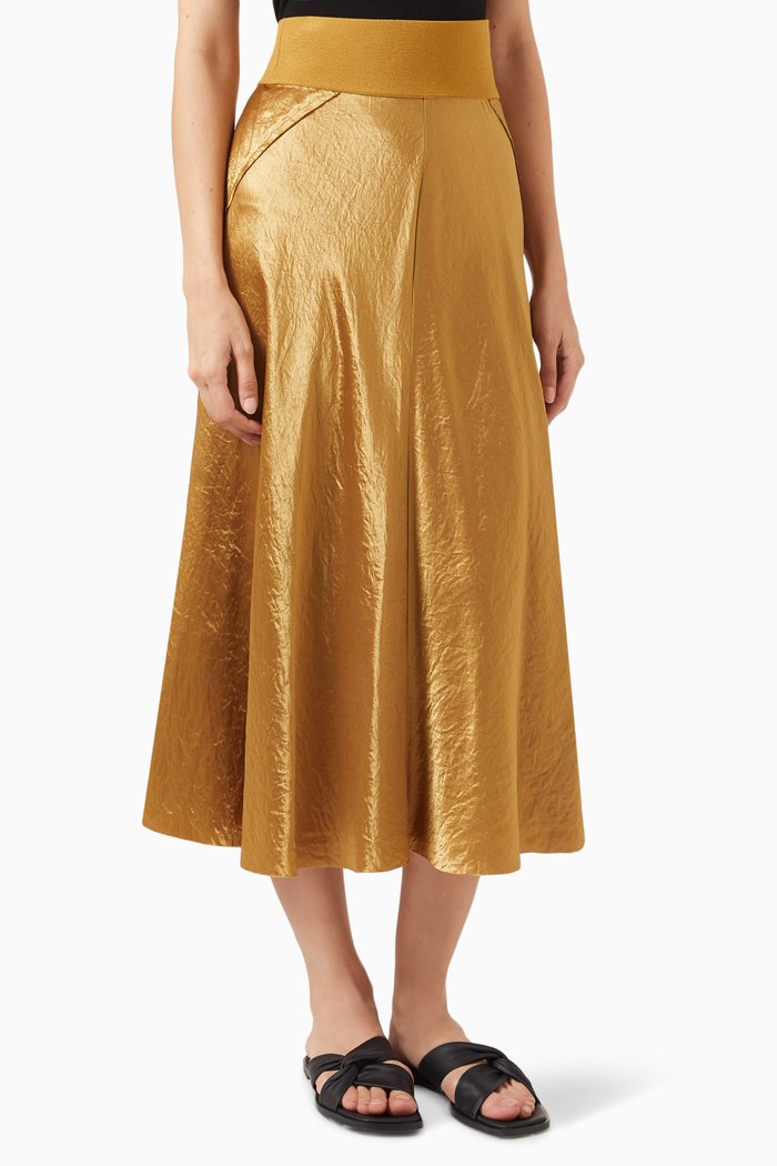Rib-trim Raw-edge Skirt in Japanese Naia™ Satin, Brown
